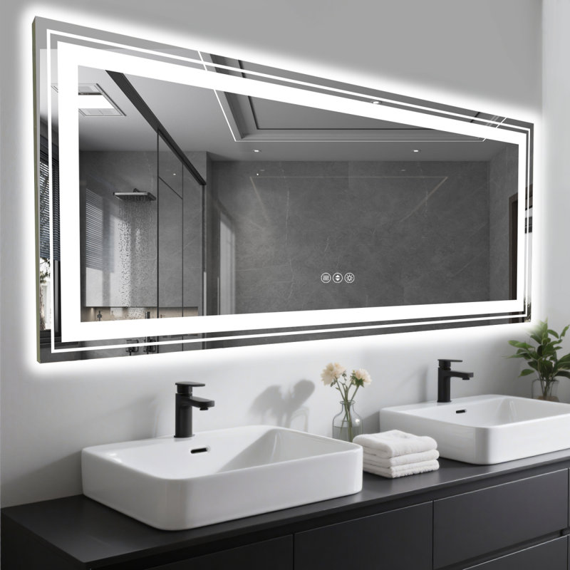 Miroir de salle de bain 84 po x 32 po à DEL sans cadre, miroir intelligent, 32,19 po x 84,19 po, Horizontale, Rectangulaire