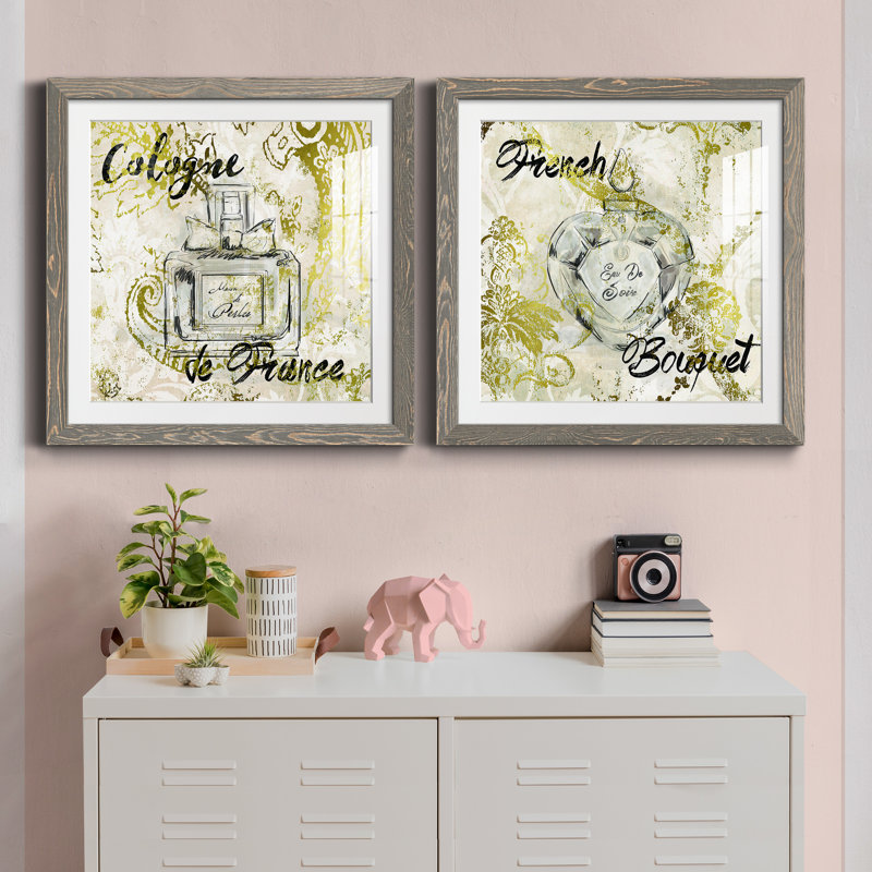 Ensemble de peinture de 2 pièces de la collection «De la France», H 24 po x l 48 po x P 1 po, Cadre en papier gris