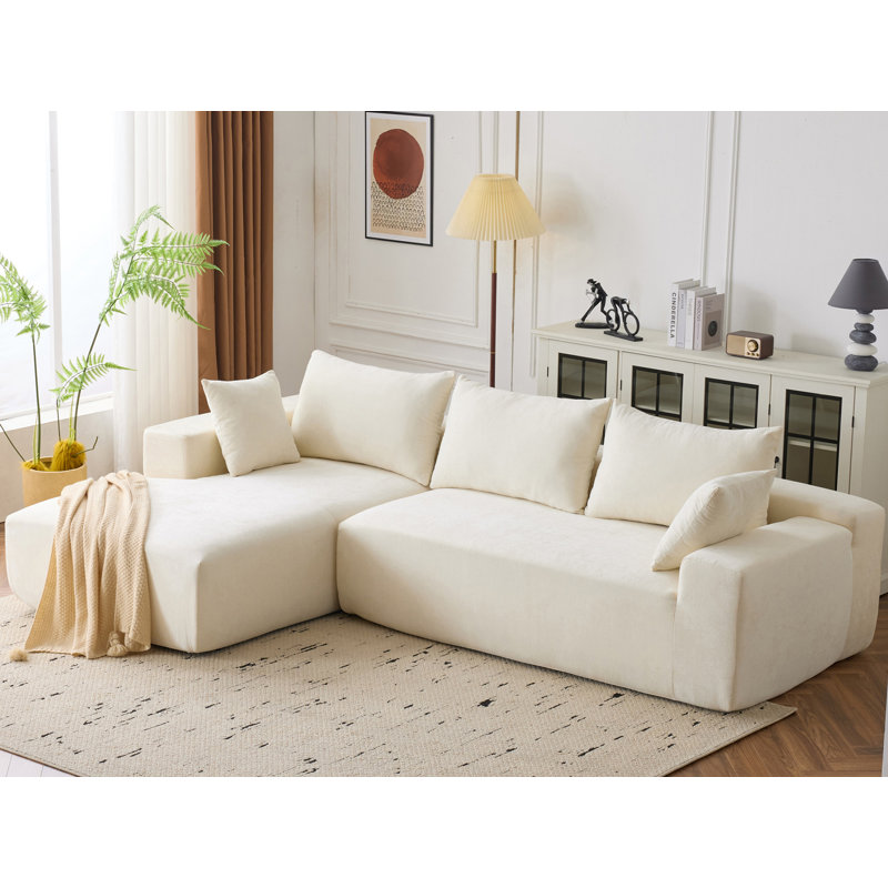 Canapé modulaire rembourré en L de 2 pièces 107,8 po Boneless, Chenille blanche