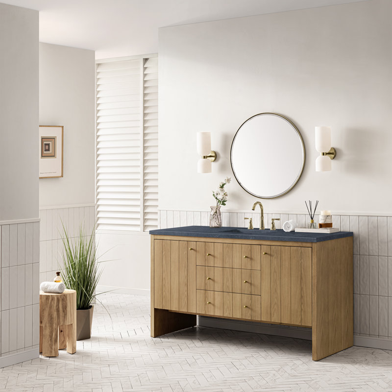 Hudson 60'' Single Bathroom Vanity with Top, Charcoal Soapstone, 8" Widespread, Light Natural Oak