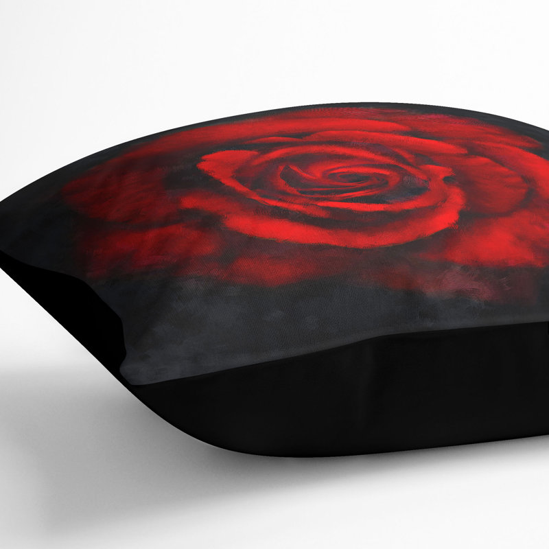 Rose in the Shadows Painting Cushion with Filling, Black, 55cm H x 55cm W x 20cm D