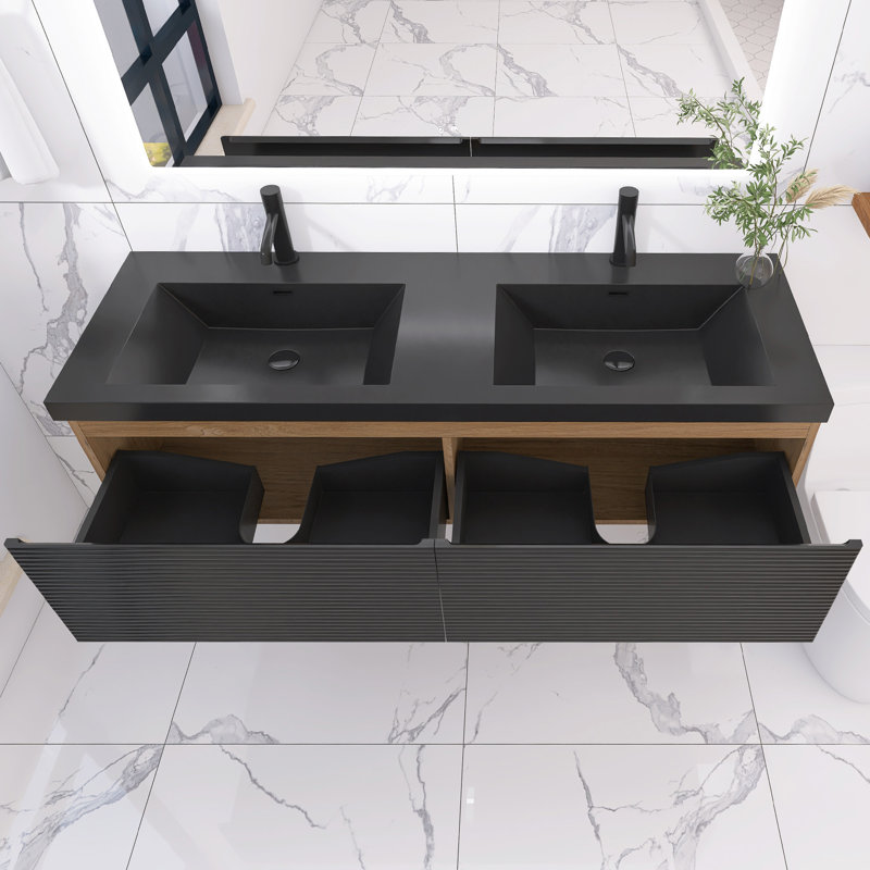 Ensemble de meuble-lavabo double 59,06 po x 19,69 po x 16,14 po avec comptoir en quartz