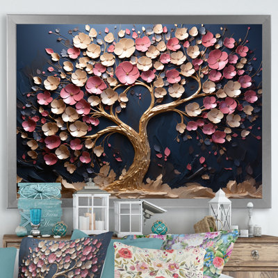 Orchidée rose et or jardin de branches IV - art mural arbre