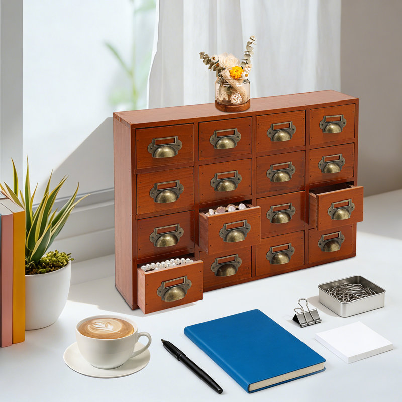 Organisateur de bureau empilable en bois avec 16 tiroirs, Brun