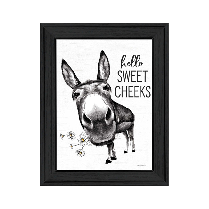 «Hello Sweet Cheek's Donkey», art mural encadré pour le salon, la maison, par lettrage et doublure, Cadre noir