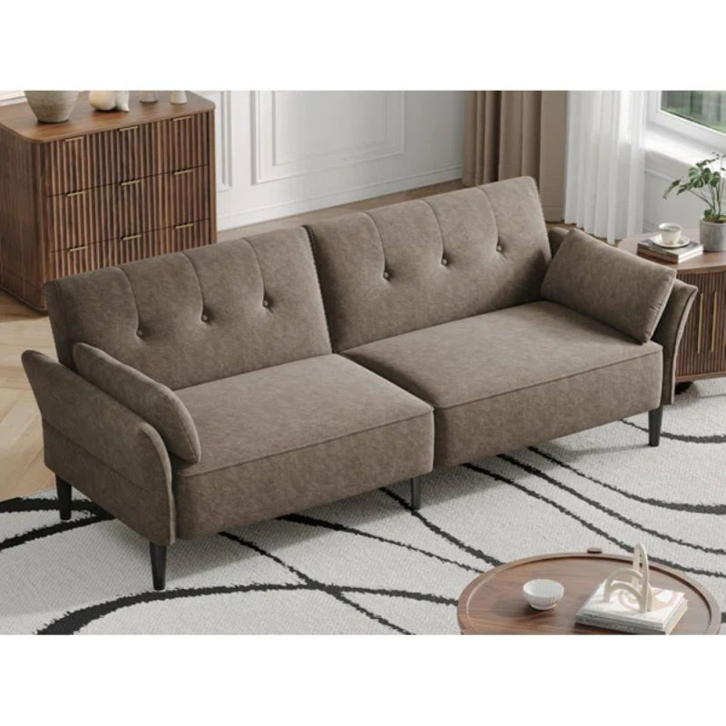 89" Velvet Convertible Sofa Couch, Futon Sofa Bed with 2 Square Pillows, Adjustable Backrest & Armrests for Living Room