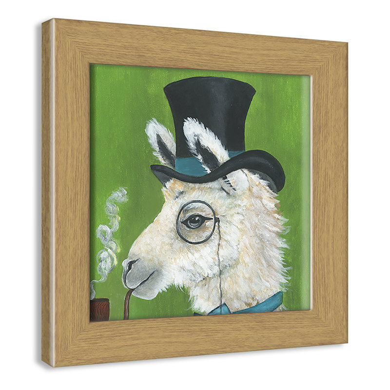 Lama et tuyau, art encadré, H 10 po x l 10 po x P 0,625 po, Cadre en chêne