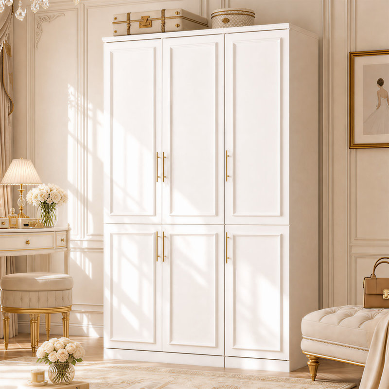 47.4" W Modular Wardrobe Set with 6 Doors, 2 Hanging Rods and Hidden Bedroom Storage