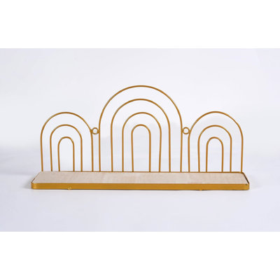  Gold Iron Scallop Shelf, Modern Decorative Floating Wall Shelf With Wooden Base