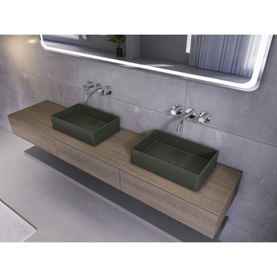 Lavabo de salle de bain rectangulaire en béton 19,68 "vert foncé moderne