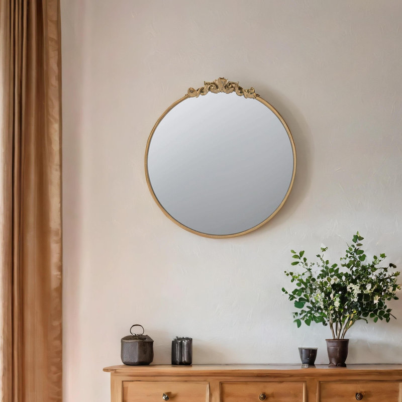 Miroir rond, miroir mural, miroir de salon, miroir de chambre à coucher, Doré, 38,5 po x 36 po