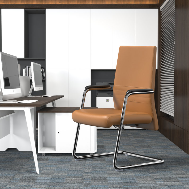 Chaise de bureau rembourrée en cuir Aleen, Brun