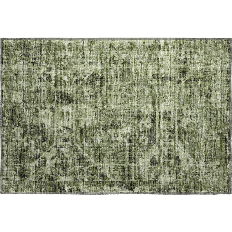 Premium Machine Washable Kelsa AMF41 Olive Rug, Rectangle 1'8" x 2'6"