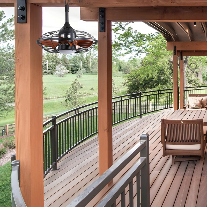 20 Inch Downrod Mount Ceiling Fan Led 18W 3Cct 5 Abs Blades Dc Motor With Hanging And Hook For Outside Patios Pergola