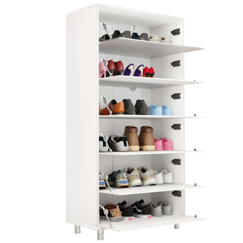 Functional Mirror Shoe Cabinet with Six Flip Drawers, Shoe Rack Organizer for Ample Storage, Four Metal Legs and Hand-Touch Flip-Out Door