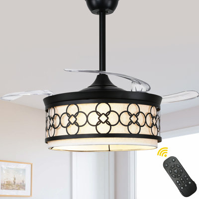 42" Retractable Ceiling Fan with Lights and Remote, Reverisble Quiet DC Motor Chandelier Ceiling Fan