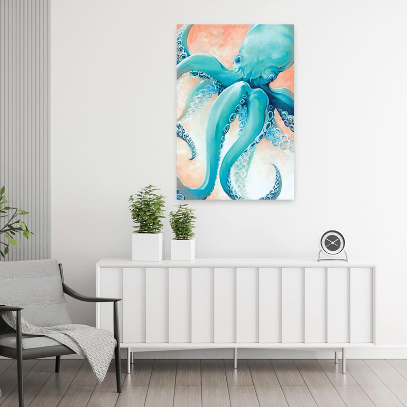 Aigue-marine, pieuvre, pieuvre, art côtier, H 36 po x l 24 po