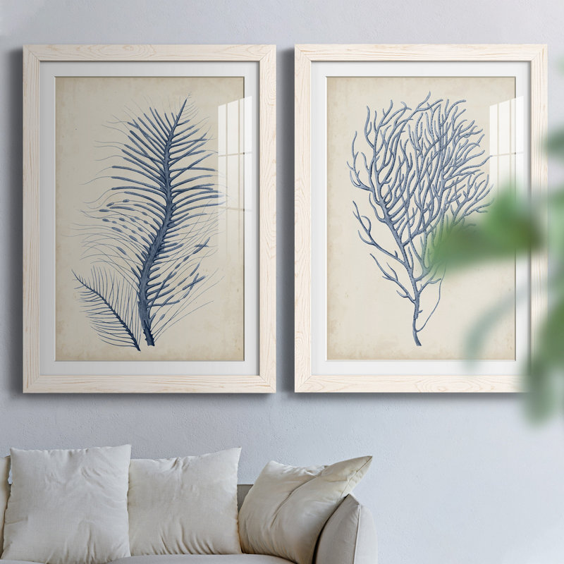 Indigo Coral, H 37,5 po x l 55 po x P 1,5 po, Papier encadré blanc, Blanc
