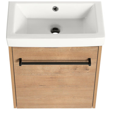 Meuble-lavabo mural 16 po avec lavabo en céramique et porte d'armoire à fermeture en douceur, pour petite salle de bain