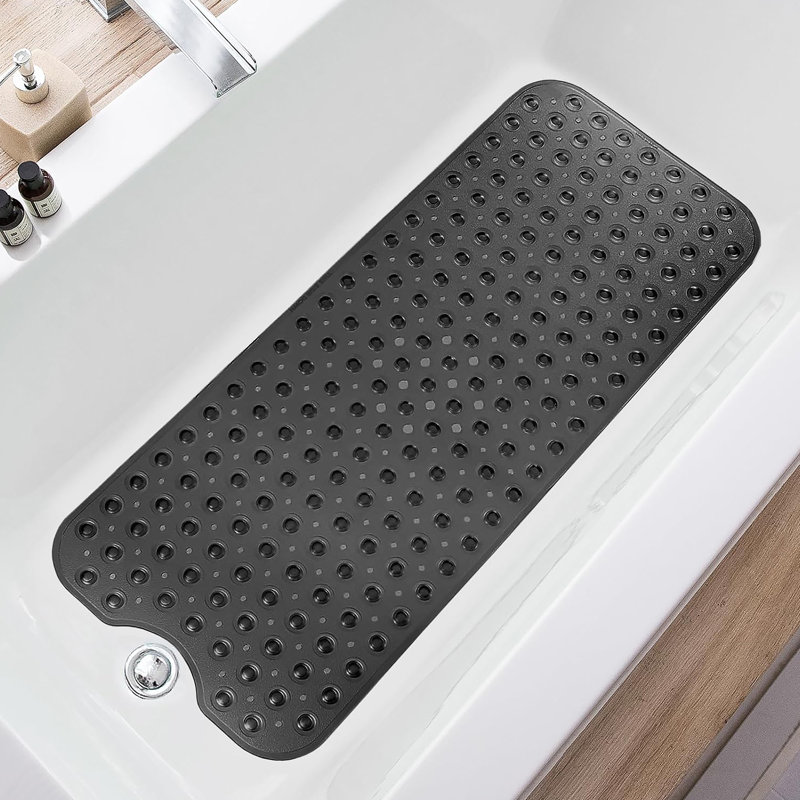Non Slip Plastic Shower Mat with Strong Suction Cups for Bath Tub Paff Room, BLACK, 40x100