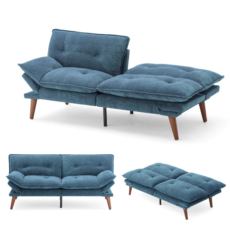 Canapé-lit futon convertible capitonné 66 po Serta, Chenille bleu moelleux