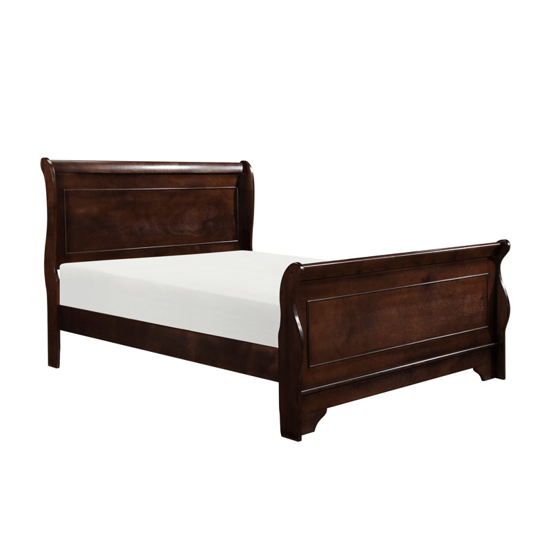 Lit pour chambre double fini cerisier foncé avec cadre classique en bois d'ingénierie avec support de matelas