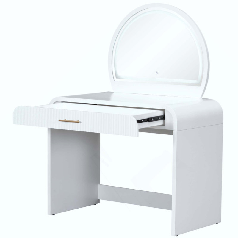 Makeup Vanity Table With Mirror Touch Screen Lighted Mirror, Dressing Table With Drawer For Bedroom, White
