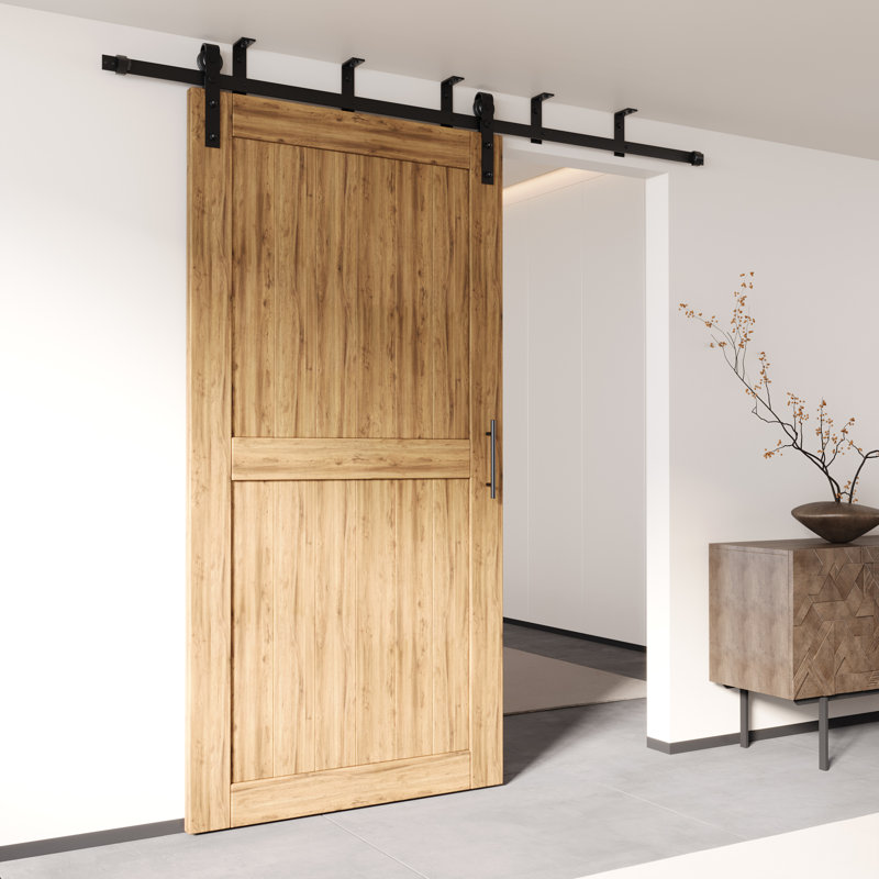Ceiling Mount Black Rustic Classic Design Non-Bypass Single Track One Door Hardware Kit (Door Not Included), 96 in