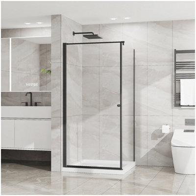 Shower Enclosure Frameless 36 in.D x 36 in. W x 72 in. H, Corner Shower Door with 1/4 in. Clear Tempered Glass, Pivot Opening, Black Finish