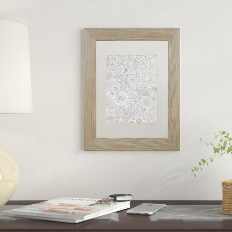 « motif cachemire floral », impression encadrée, H 14 po x l 11 po x P 0,5 po, Blanc, Cadre noir