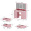 Meuble-lavabo à trois tiroirs rose avec miroir et DEL