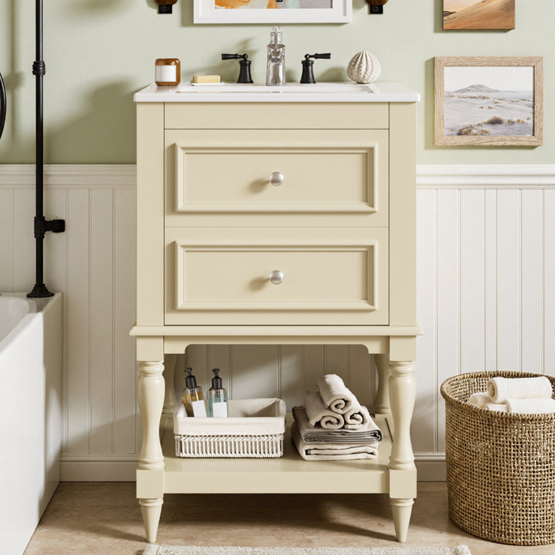 Meuble-lavabo de 20 po avec lavabo en céramique, Beige
