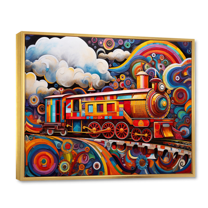 «Abstract Train Whimsical Journey III», reproduction sur toile, H 16 po x l 32 po x P 1 po, Cadre flottant doré
