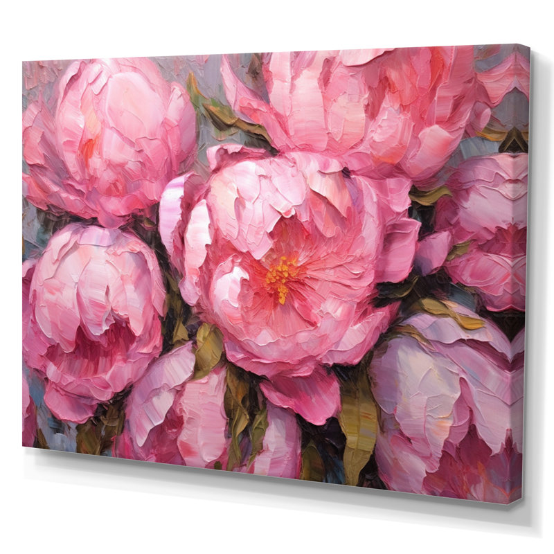 Pivoine rose I - art mural floral, Toile tendue, H 34 po x l 44 po x P 1,5 po