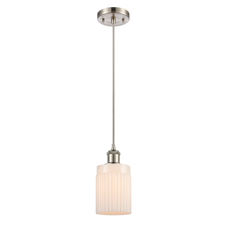 Luminaire suspendu simple à 1 lumière Kamena, Blanc mat, Ampoule non incluse, Nickel satiné brossé