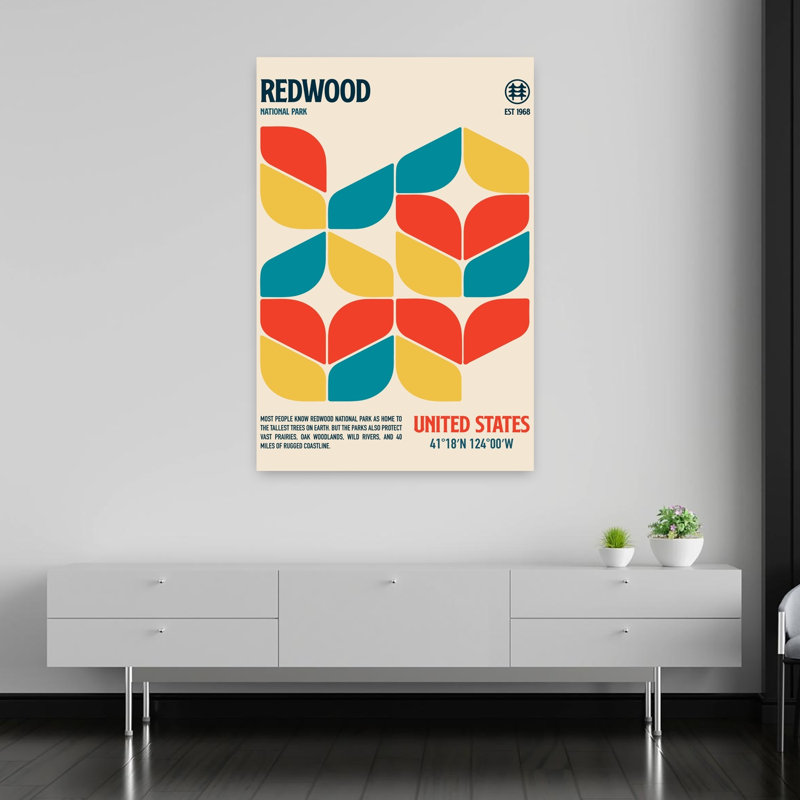 Midcentury Redwood Forest Pattern Contemporary Wall Art Print 1 Piece Wrapped Canvas Wall Art, 152.4cm H x 101.6cm W