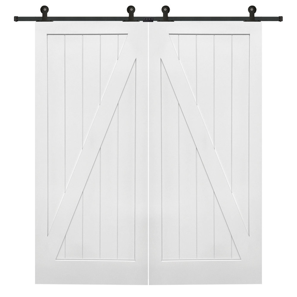 Planked Interior Door 72'' x 84'' Solid + Manufactured Wood Paneled with Installation Hardware Kit Barn Door (Set of 2) MMI DOOR