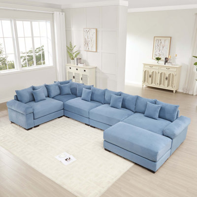 Canapé modulaire en L surdimensionné en L surdimensionné en L 5 places avec accoudoir extra large et 1 repose-pieds
