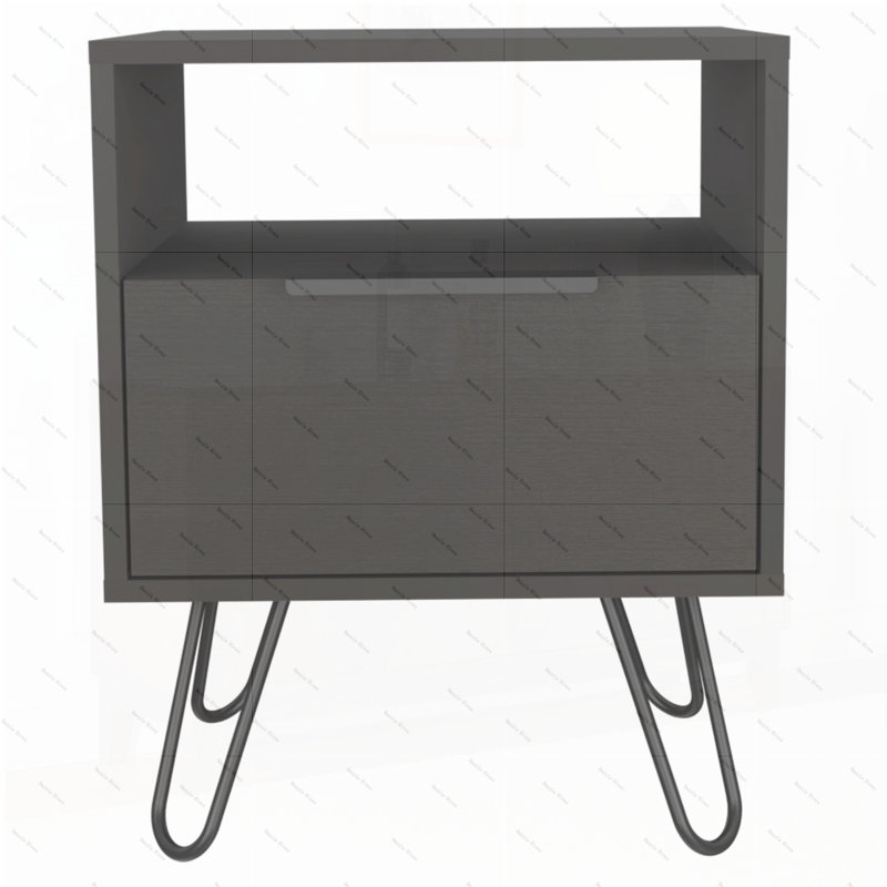 Augusta Nightstand , End Table, Side Table Single Door Cabinet, Hairpin Legs, Black