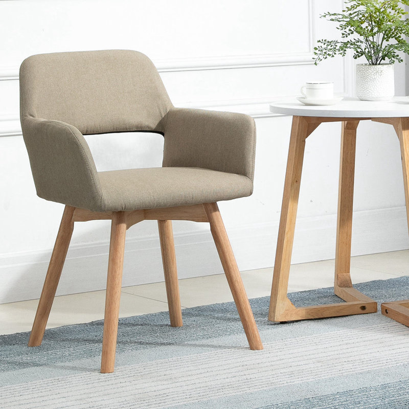 Chaise avec accoudoirs en bois massif Josué, Taupe