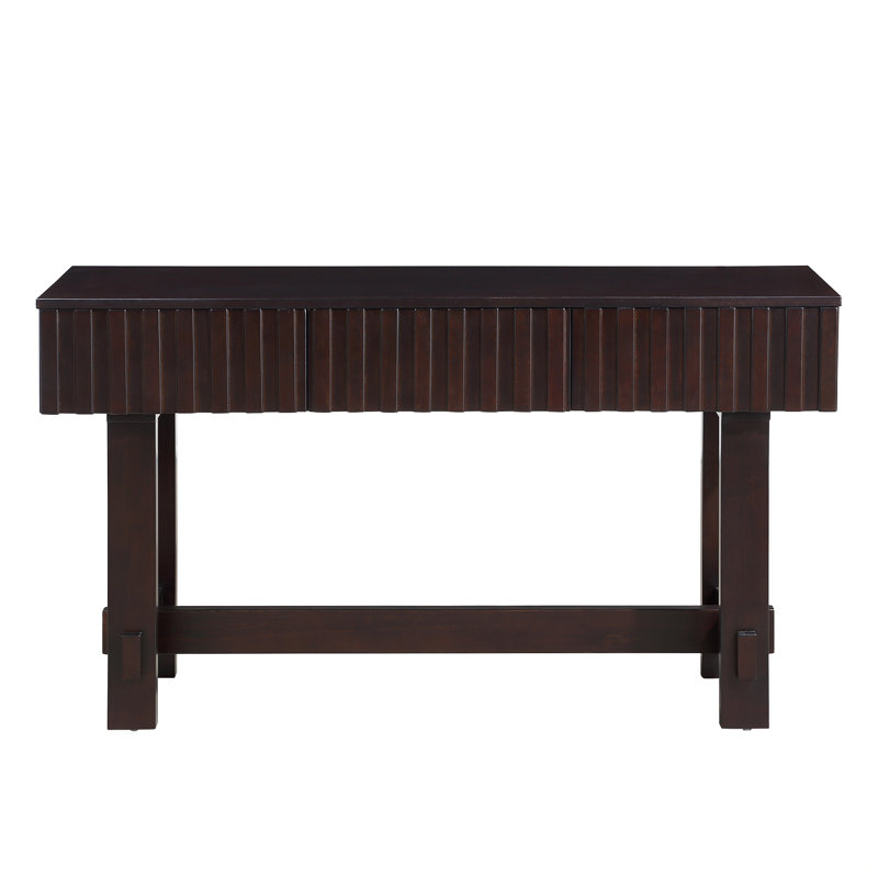 52 Inch Sofa Table With Storage Drawers, Mid Century Farmhouse Fluted Console Table With Solid Wood Legs. Entryway Table For Living Room TV, Hallway Entrance Foyer