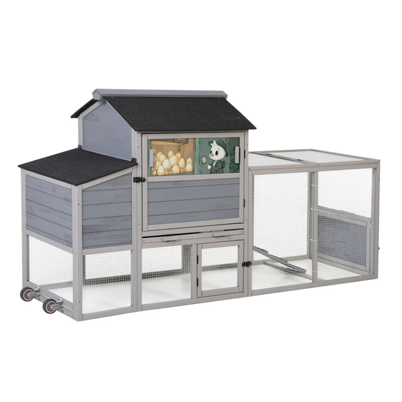Poulailler portatif avec chambre à coucher, plateau coulissant et portes pour petits animaux d'extérieur, motifs colorés de couleur grise, zone de construction intelligente Planète, animaux de compagnie à roues arrière,