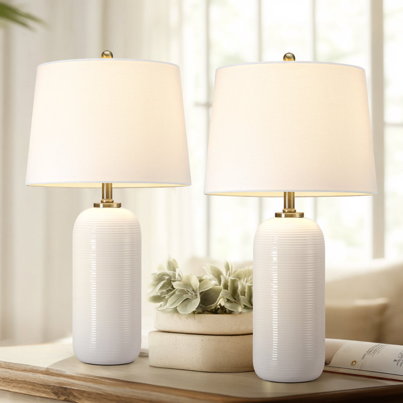 2-Pack 3-Way White Ceramic Table Lamp