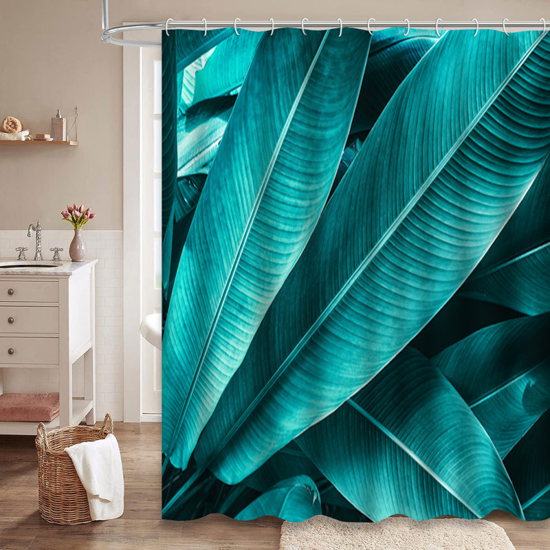 Rideau de douche à motif de botanique tropical avec 12 crochets, L 72 po x l 78 po