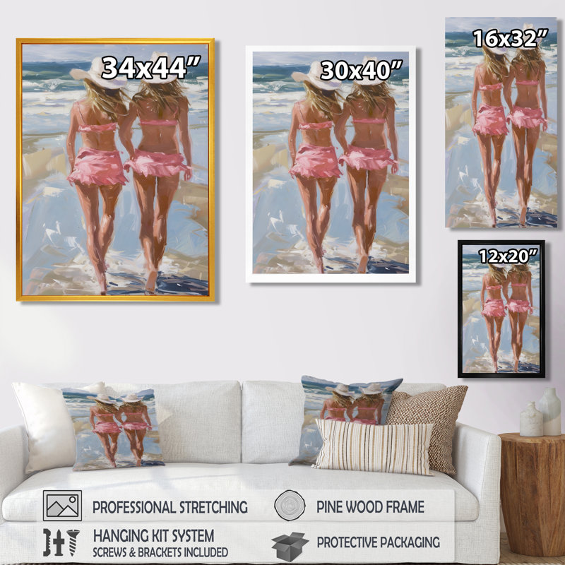 Cowgirls at Rockport Beach au Texas - Cowgirls, art mural, Toile tendue, H 32 po x l 16 po