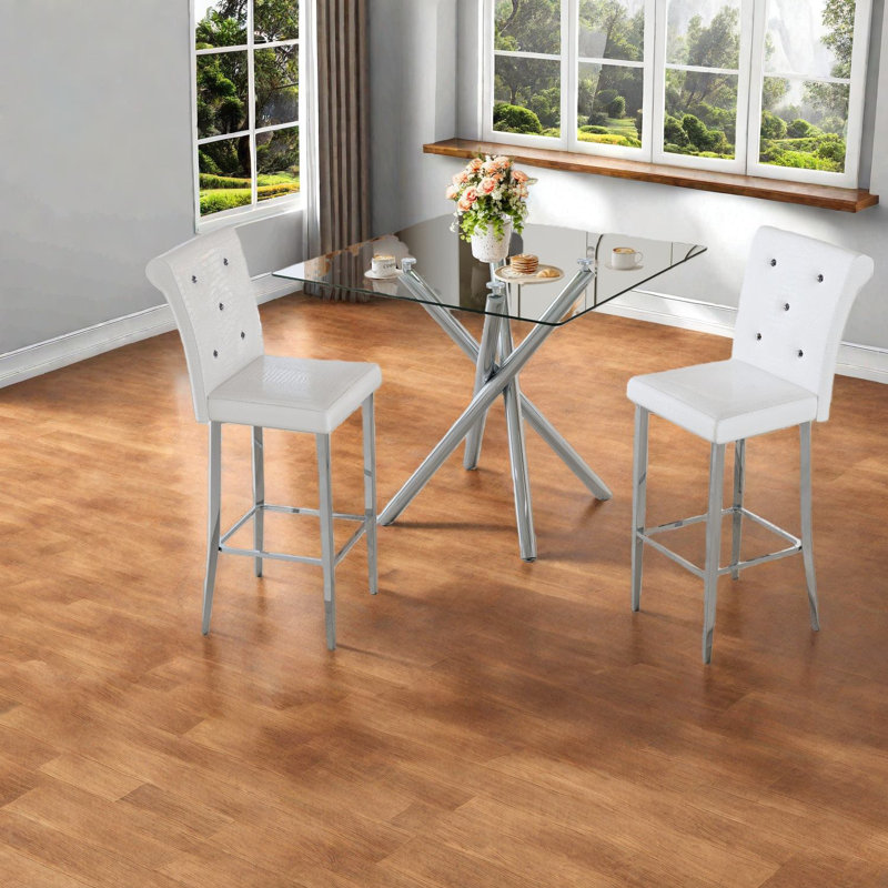 Ensembles de table de salle à manger modernes en métal avec plateau en verre, chaises de bar compactes pour la cuisine