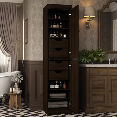 Armoire de rangement 100% bois massif, portes Shaker, 4 tiroirs, tablettes réglables, 16,5 po de largeur, 71,5 po de hauteur
