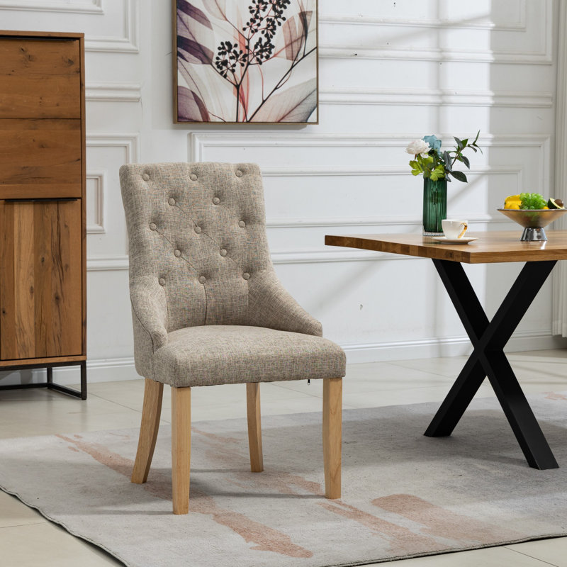 Ravenna 47cm H Linen Upholstered Full Back Dining Chair, Light Brown