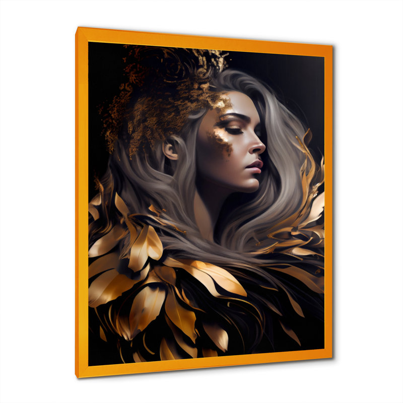 Femme sensuelle dorée et noire - Impression sur toile, H 40 po x l 30 po x P 1,5 po, Impression dorée sur toile encadrée