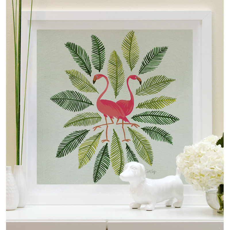 Flamants verts par Cat Coquillette - impression, H 16 po x l 16 po x P 1 po, Papier encadré blanc